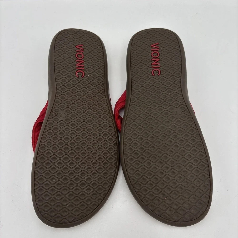 Vionic Aloe Orthotic Support Red  Leather  Sz 8 Women's FitFlop Thong Sandal/EUC